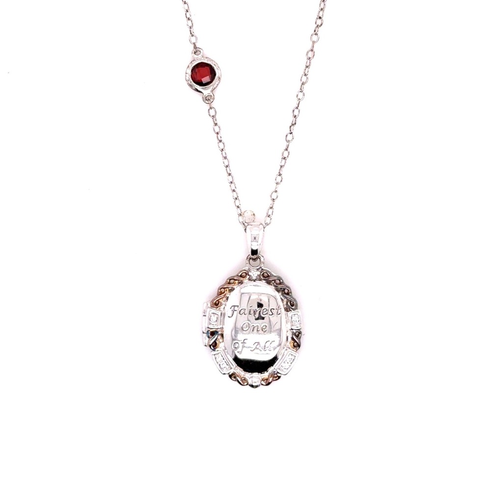Enchanted Disney Snow White Locket Necklace 925 10K GP Garnet Fairest One of All